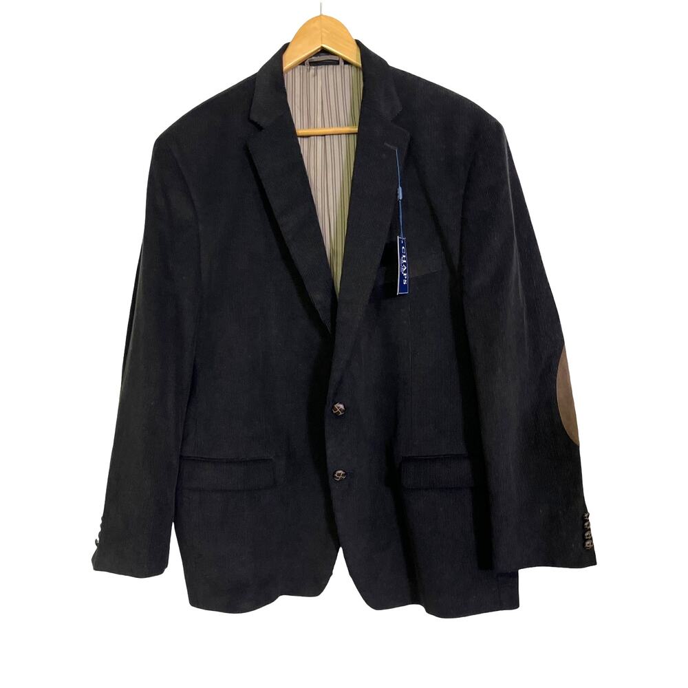 Chaps Corduroy Blazer Jacket Mens 48R Black Elbow Patch Cotton Sport Coat NWT